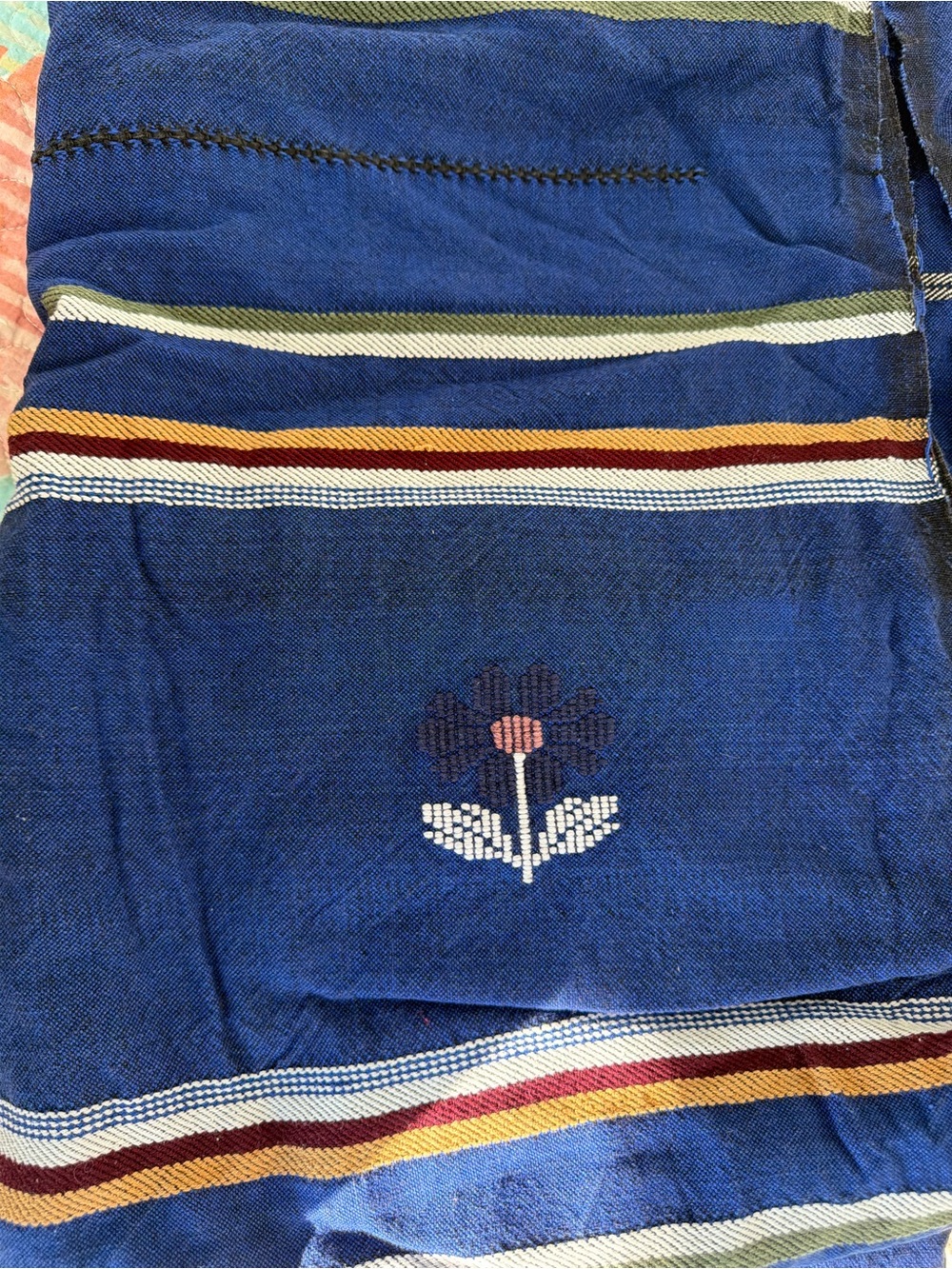 Guatemalan Handwoven Blue Floral Table Runner – Embroidered Accent w/ 8 napkins